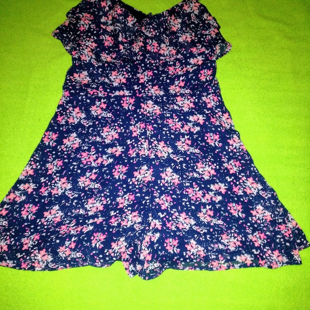 Blue with pink flower size 9 romper
